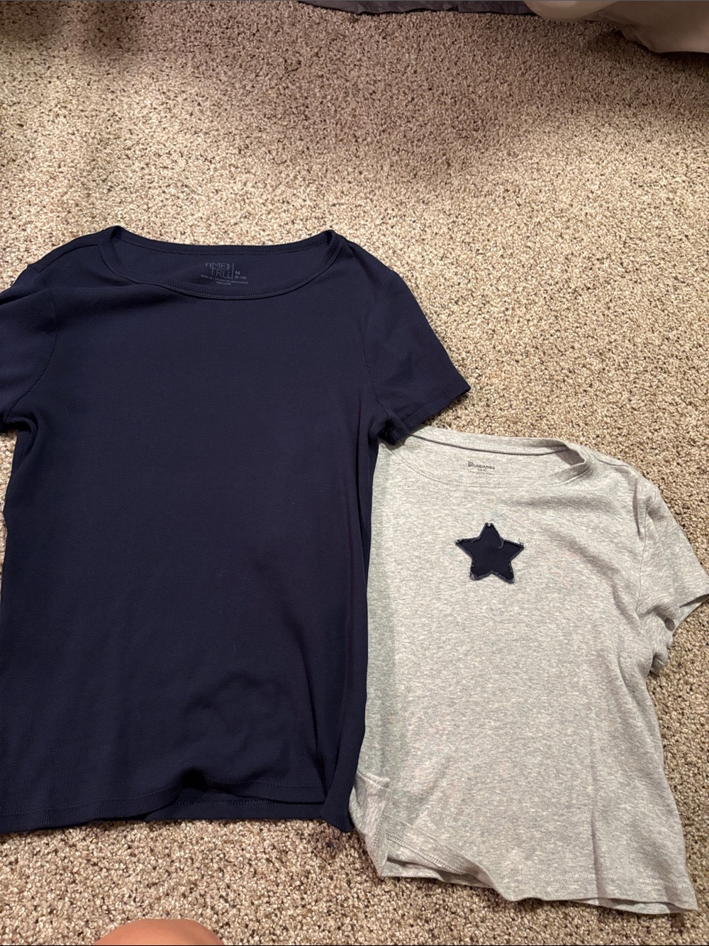 No Boundaries Grey Tee small and Time + True Navy Short Sleeve Tee Medium BUNDLE